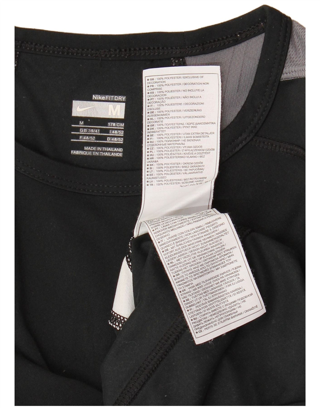 NIKE Mens Fit Dry T-Shirt Top UK 39/41 Medium Black Colourblock Polyester