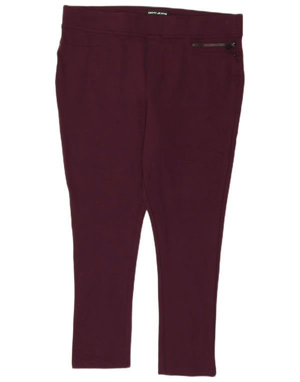 Dkny Womens Slim Fit Casual Trousers XL W38 L28 Purple Rayon