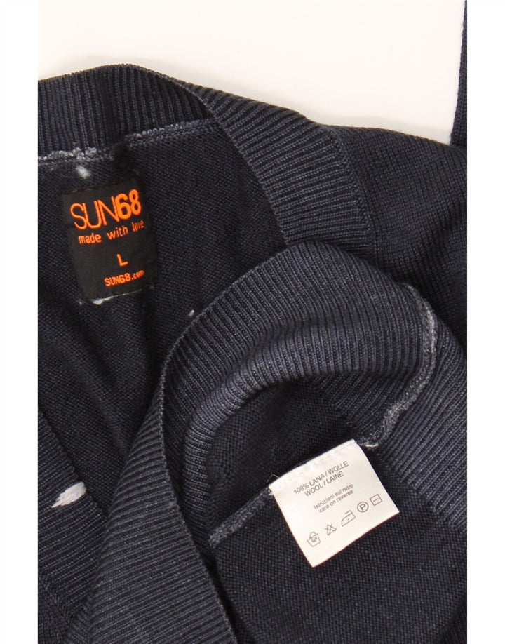 Sun68 Womens V-Neck Jumper Sweater UK 16 Large Navy Blue Wool