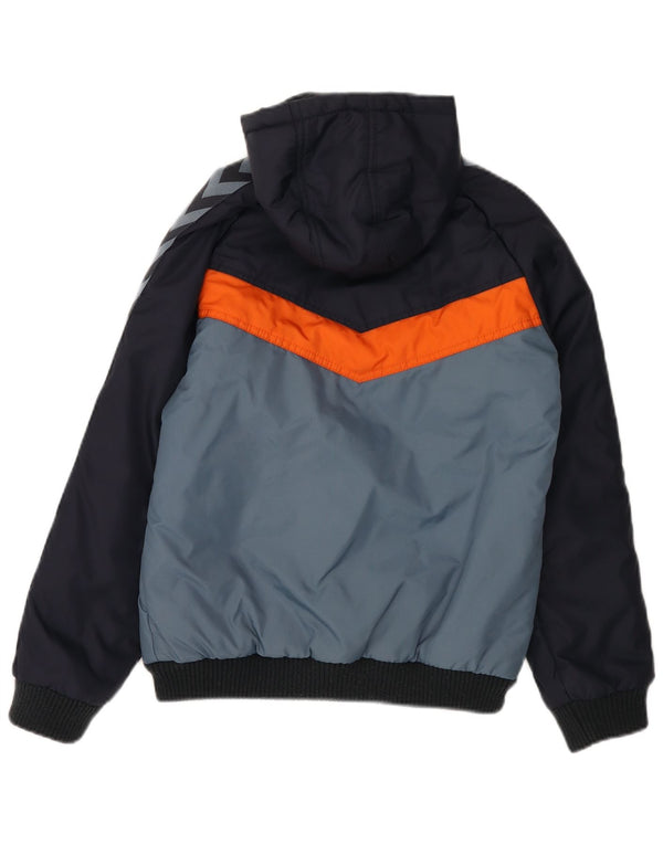 HUMMEL Boys Graphic Hooded Padded Jacket 11-12 Years Navy Blue Colourblock