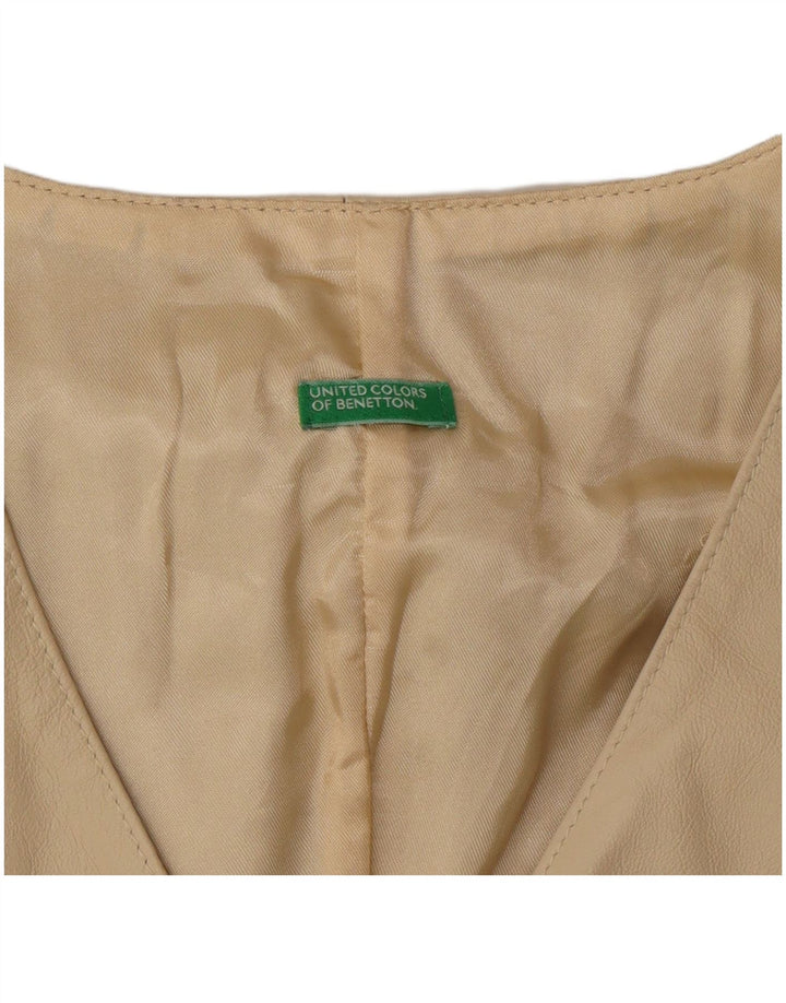 BENETTON Womens Leather Waistcoat UK 8 Small Beige