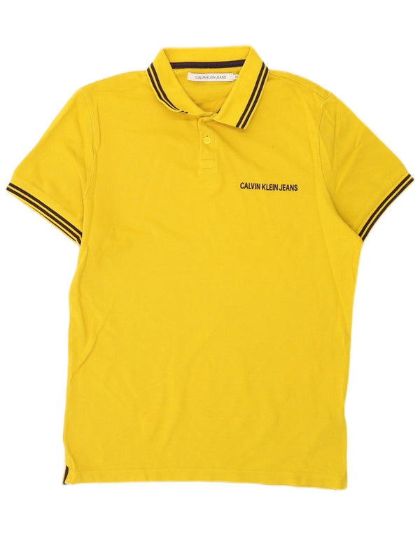 Calvin Klein Jeans Mens Polo Shirt Medium Yellow Striped Cotton