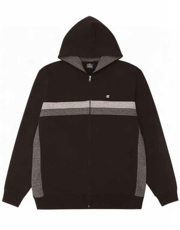 Champion Mens Zip Hoodie Sweater 2XL Black Colourblock Cotton
