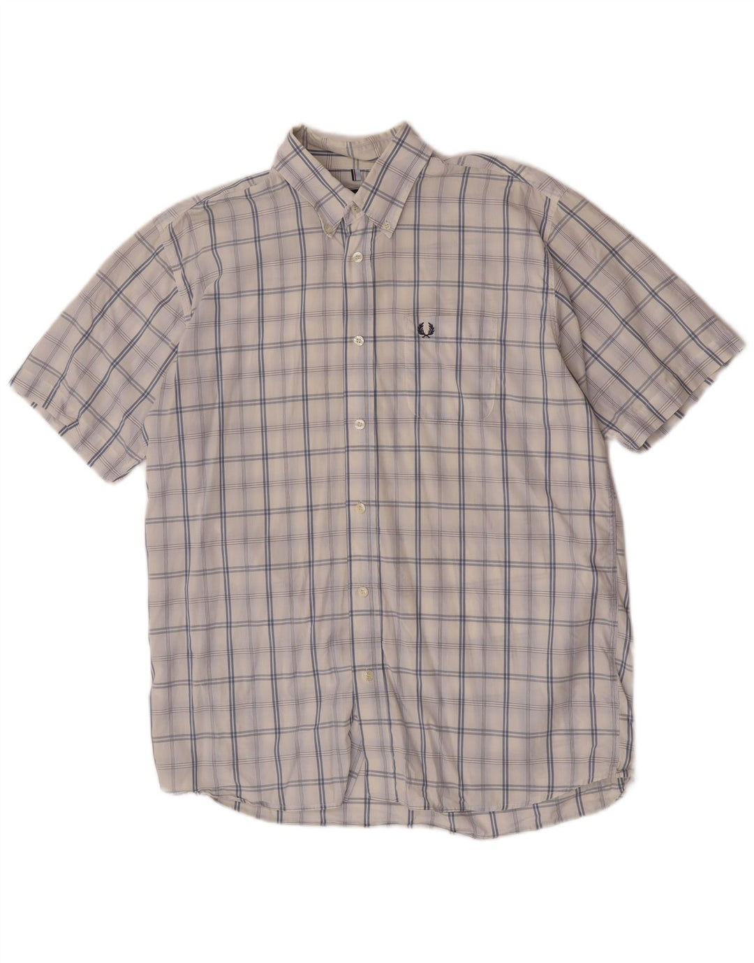Fred Perry Mens Short Sleeve Shirt Large White Check Cotton