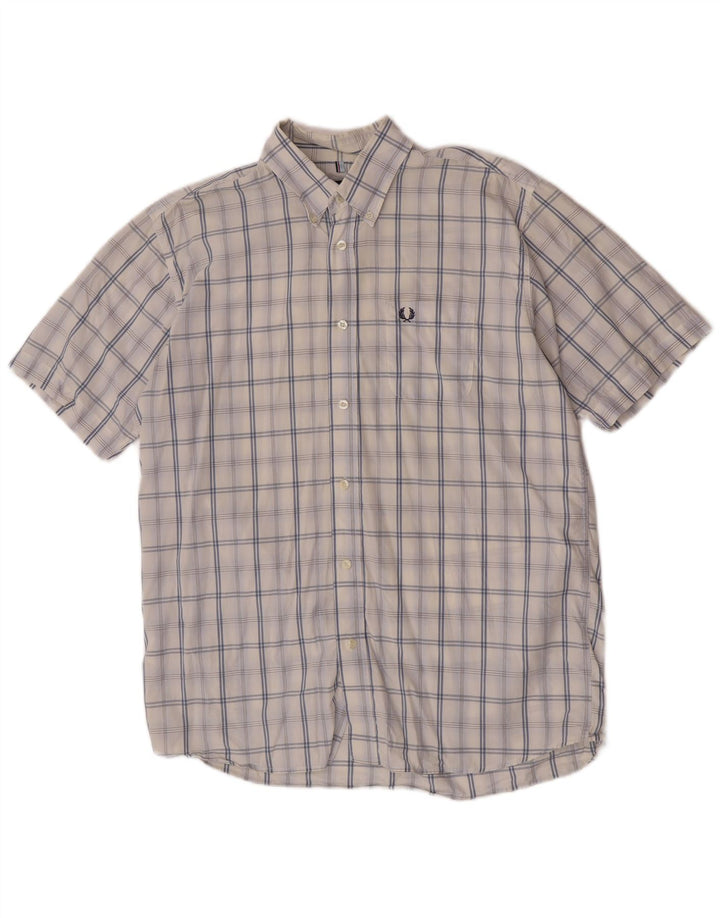 Fred Perry Mens Short Sleeve Shirt Large White Check Cotton