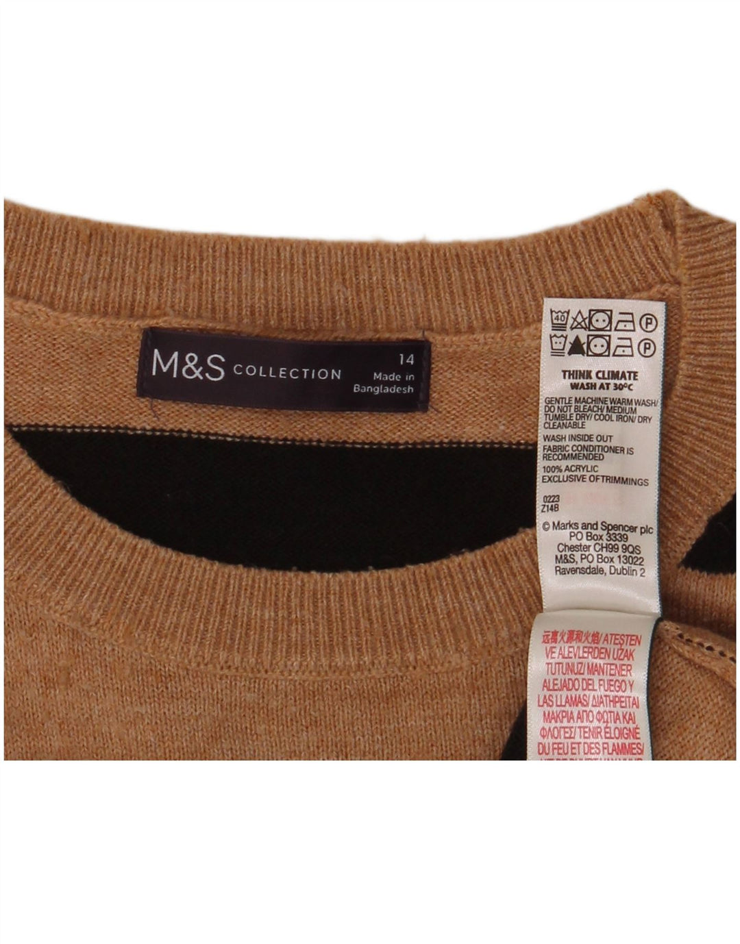 Marks & Spencer Womens Crew Neck Jumper Sweater UK 14 Medium Brown Striped
