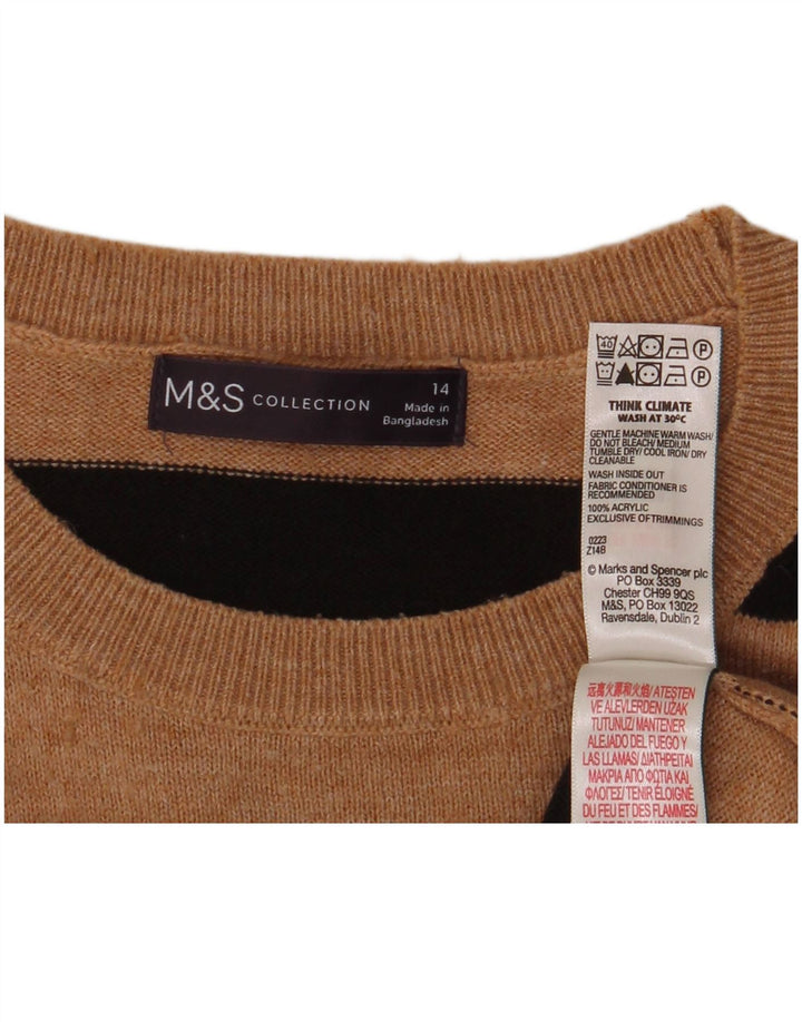 Marks & Spencer Womens Crew Neck Jumper Sweater UK 14 Medium Brown Striped