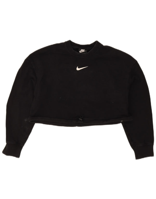 Nike Womens Graphic Crop Sweatshirt Jumper UK 12 Medium Black Cotton
