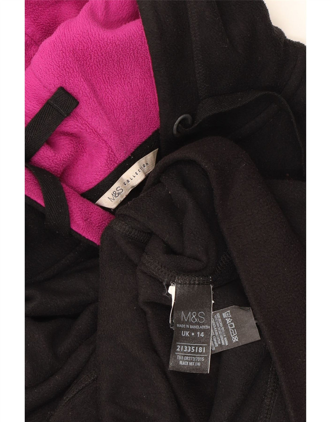 MARKS & SPENCER Womens Hooded Fleece Jacket UK 14 Large Black Polyester Vintage Marks & Spencer and Second-Hand Marks & Spencer from Messina Hembry 