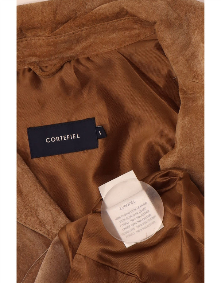 Cortefiel Womens 5 Button Suede Blazer Jacket UK 14 Medium Brown Leather
