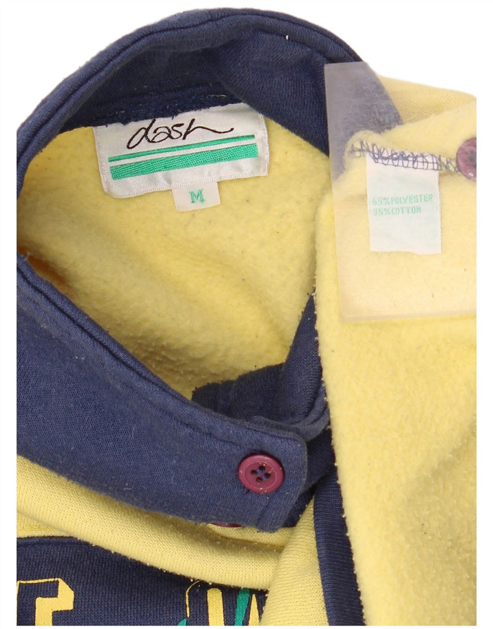DASH Mens Graphic Button Neck Sweatshirt Jumper Medium Yellow Colourblock