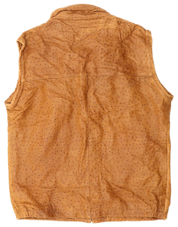 VINTAGE Mens Leather Gilet IT 56 3XL Brown Spotted