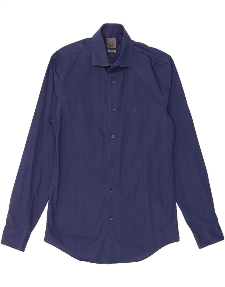 CALVIN KLEIN Mens Slim Fit Shirt Size 15 38 Medium Navy Blue Vintage Calvin Klein and Second-Hand Calvin Klein from Messina Hembry 