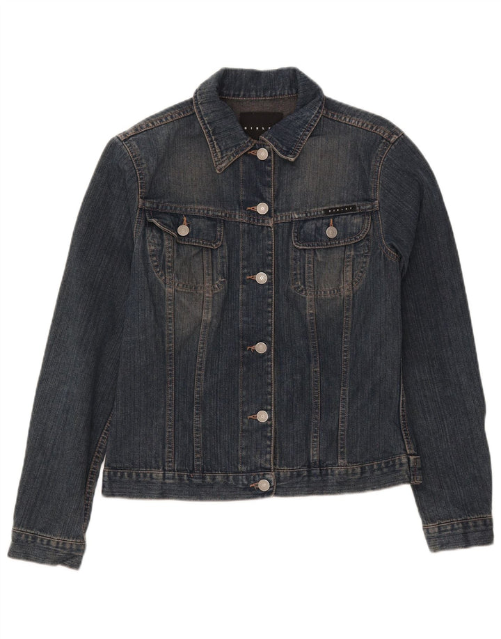 SISLEY Womens Denim Jacket UK 10 Small Navy Blue Cotton