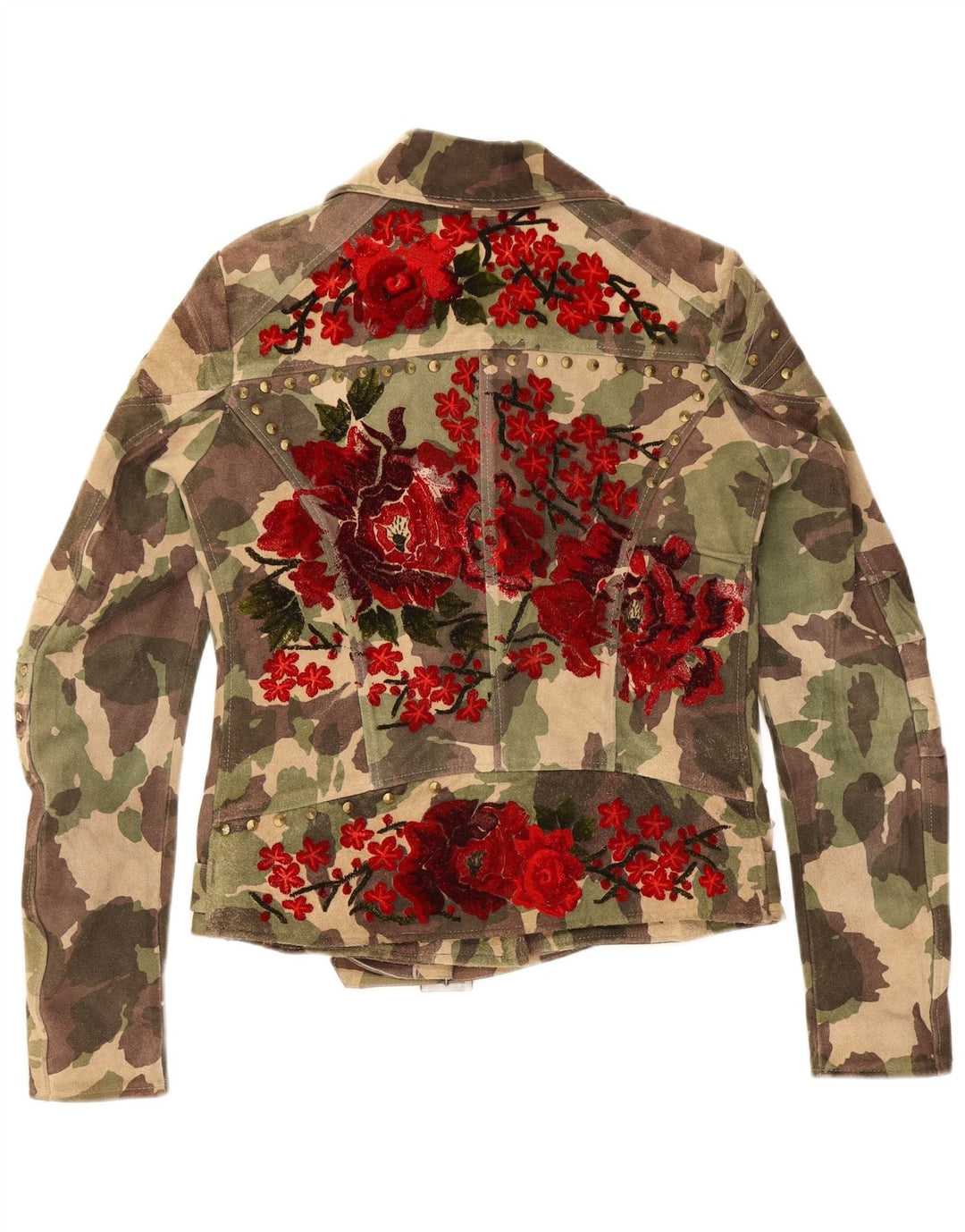 Vintage Womens Suede Biker Jacket UK 16 Large Green Camouflage Leather