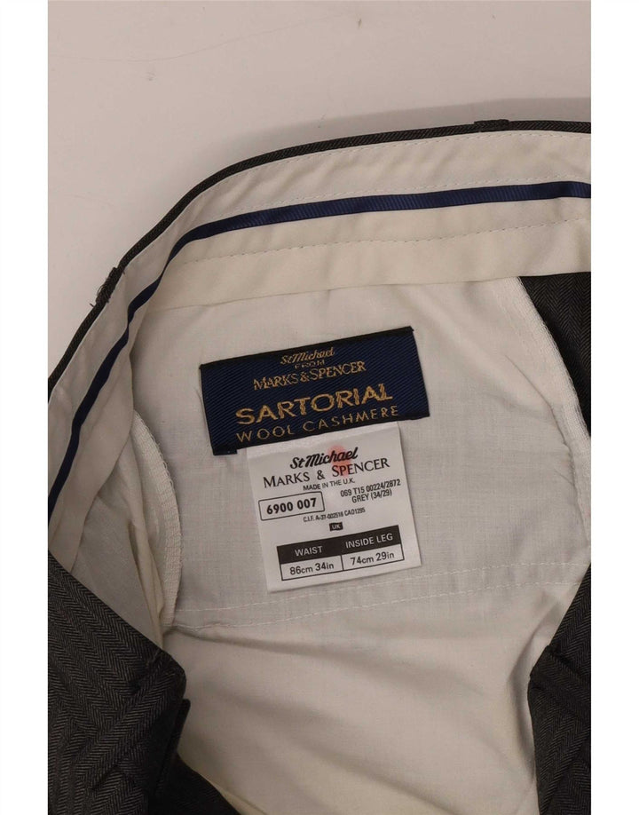 Marks & Spencer Mens Straight Suit Trousers W34 L29 Grey Wool
