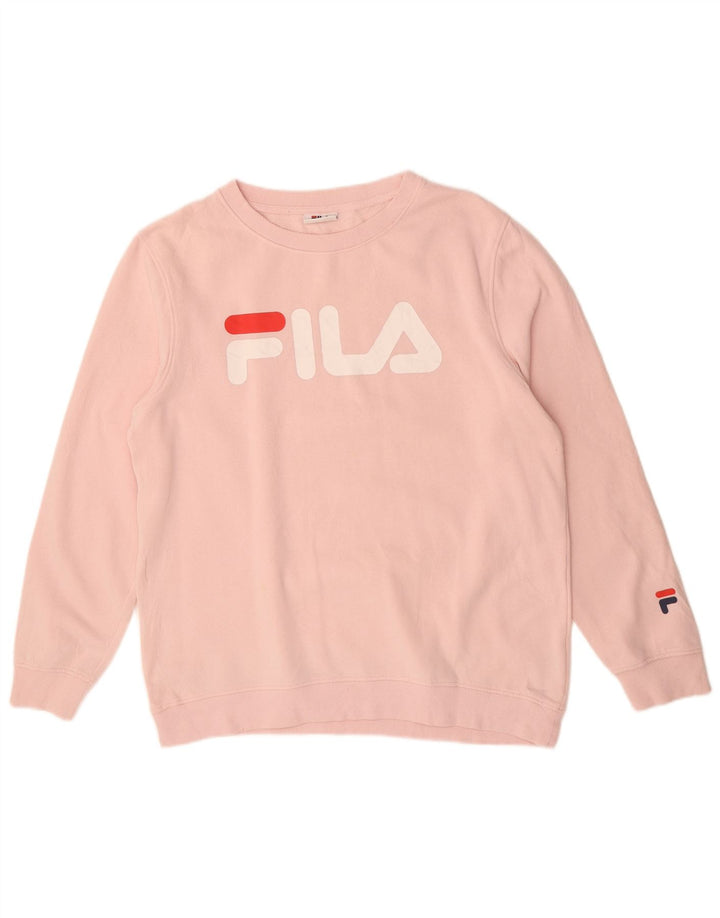 FILA Womens Oversized Graphic Sweatshirt Jumper UK 14 Medium Pink Cotton