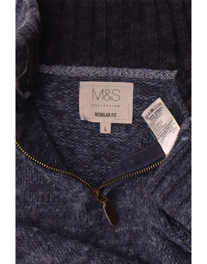 Marks & Spencer Mens Regular Fit Zip Neck Jumper Sweater Large Blue Flecked
