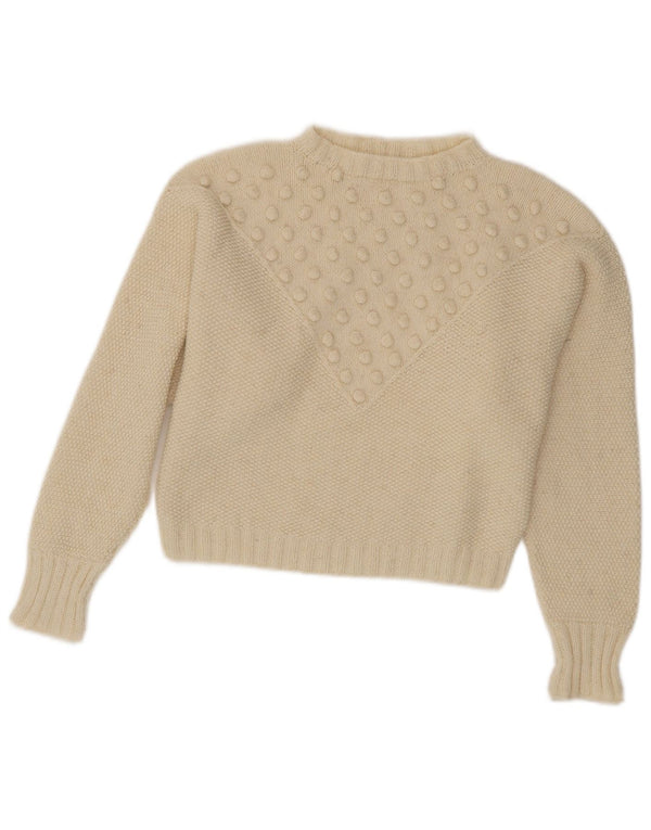 Vintage Womens Crop Turtle Neck Jumper Sweater UK 10 Small White