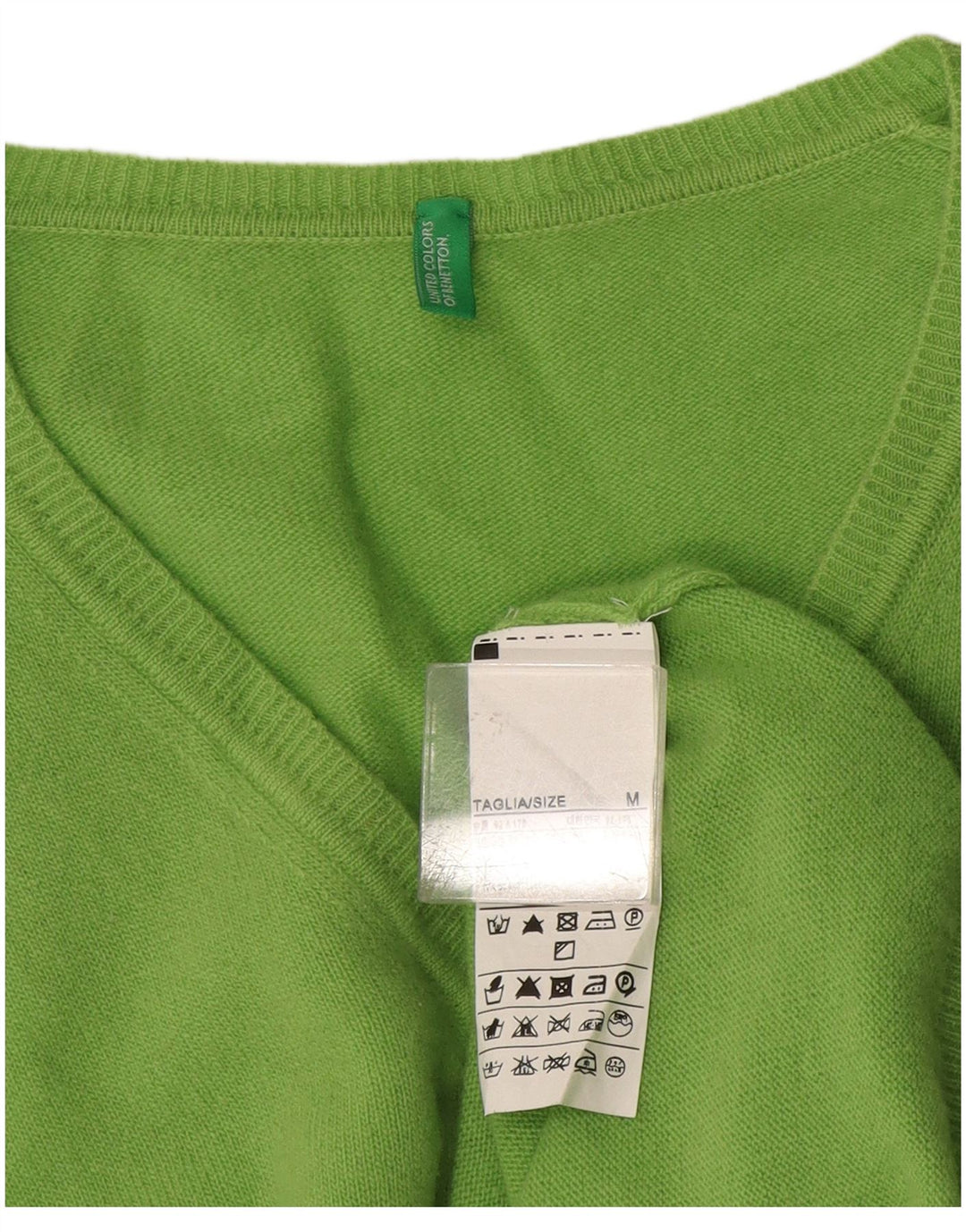 Benetton Womens V-Neck Jumper Sweater UK 14 Medium Green Wool