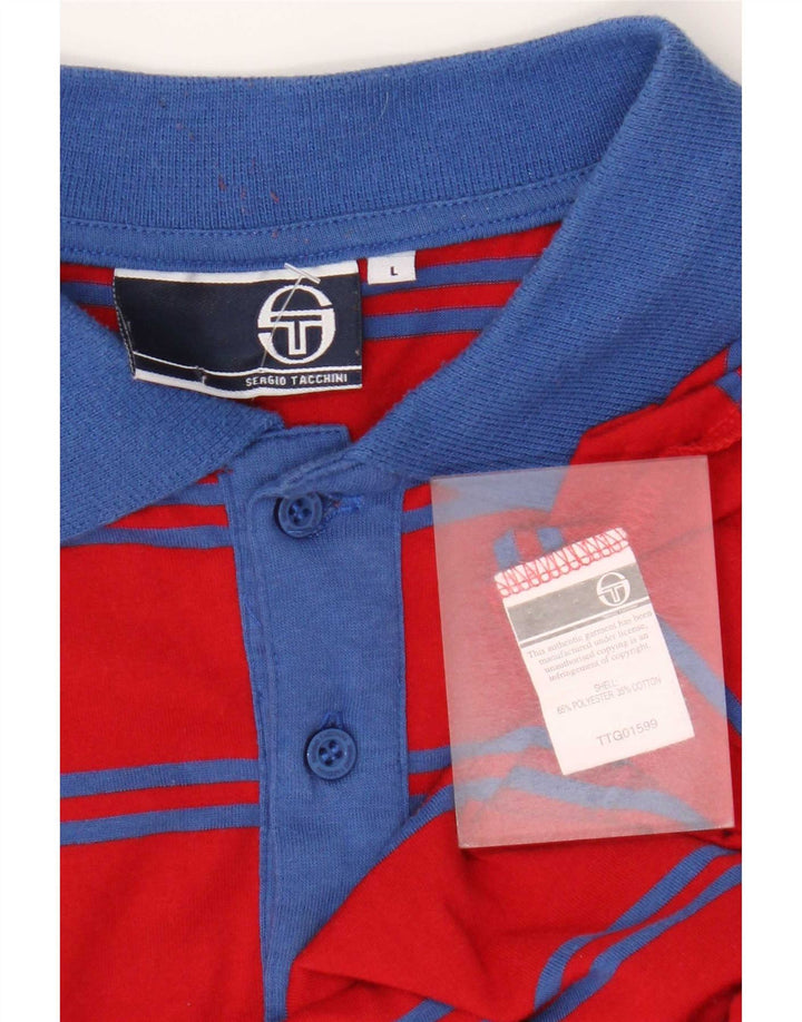 Sergio Tacchini Mens Polo Shirt Large Red Striped Polyester