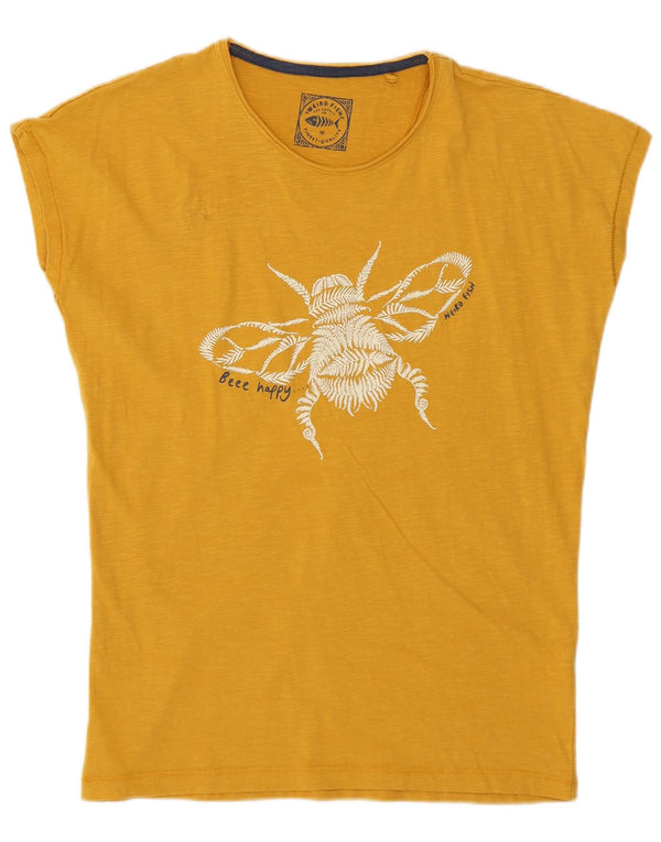 Weird Fish Womens Graphic T-Shirt Top UK 10 Small Yellow Cotton