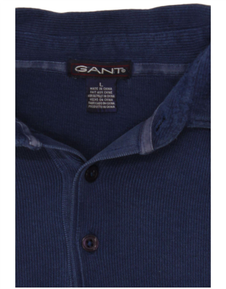 GANT Mens Polo Neck Jumper Sweater Large Navy Blue Cotton