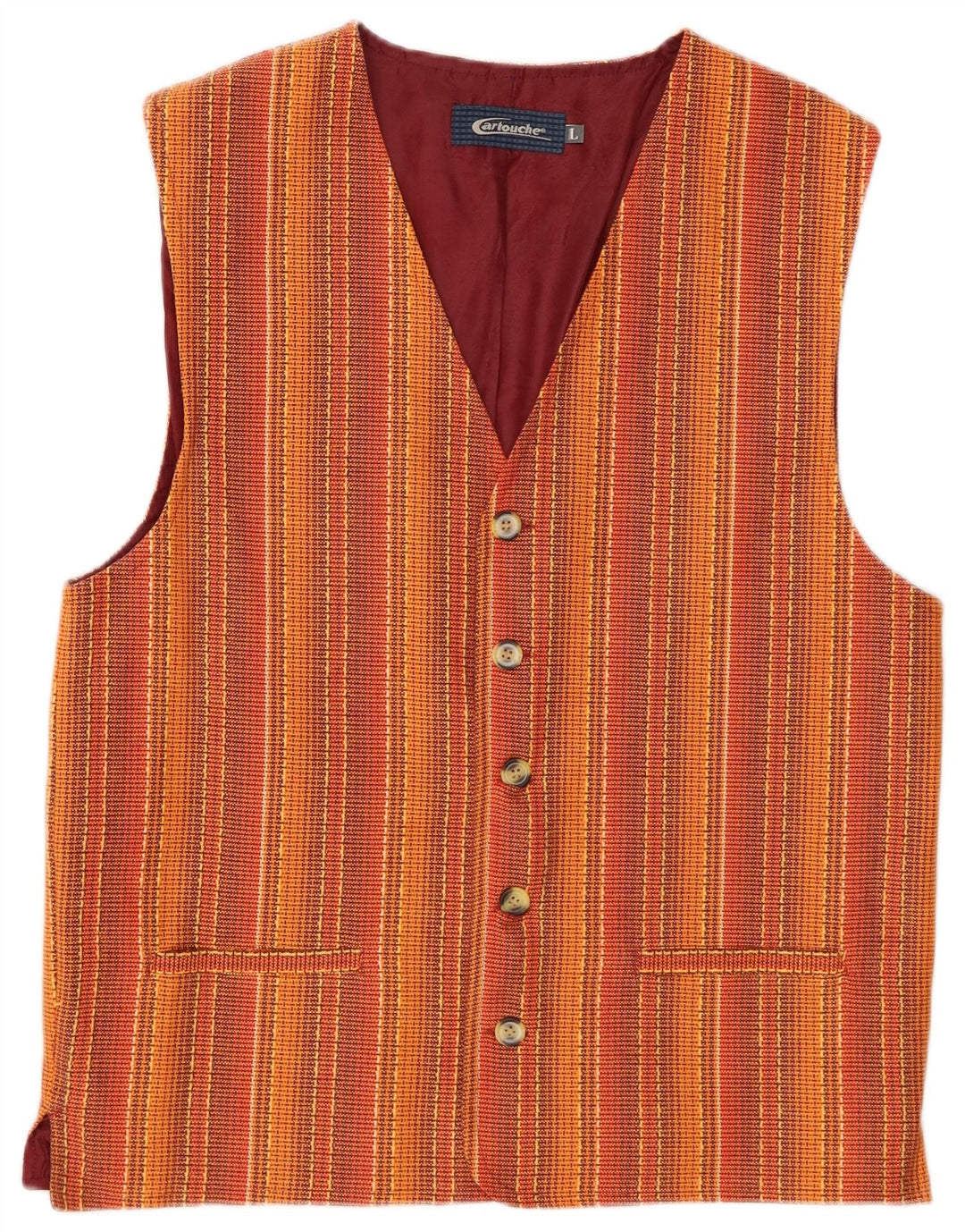 CARTOUCHE Mens Waistcoat Large Orange Striped Wool