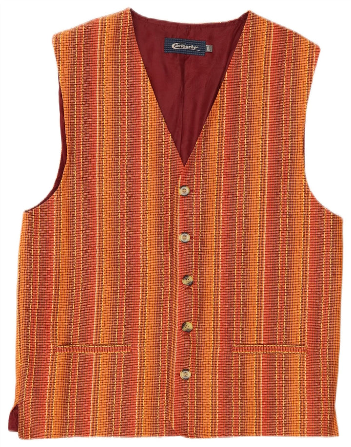 CARTOUCHE Mens Waistcoat Large Orange Striped Wool