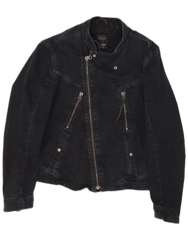 Guess Mens Denim Biker Jacket UK 36 Small Black Cotton