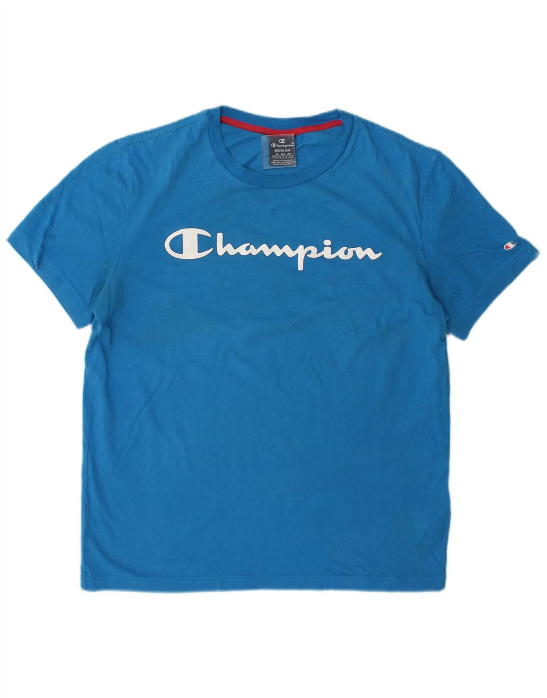 Champion Mens Graphic T-Shirt Top Medium Blue Cotton