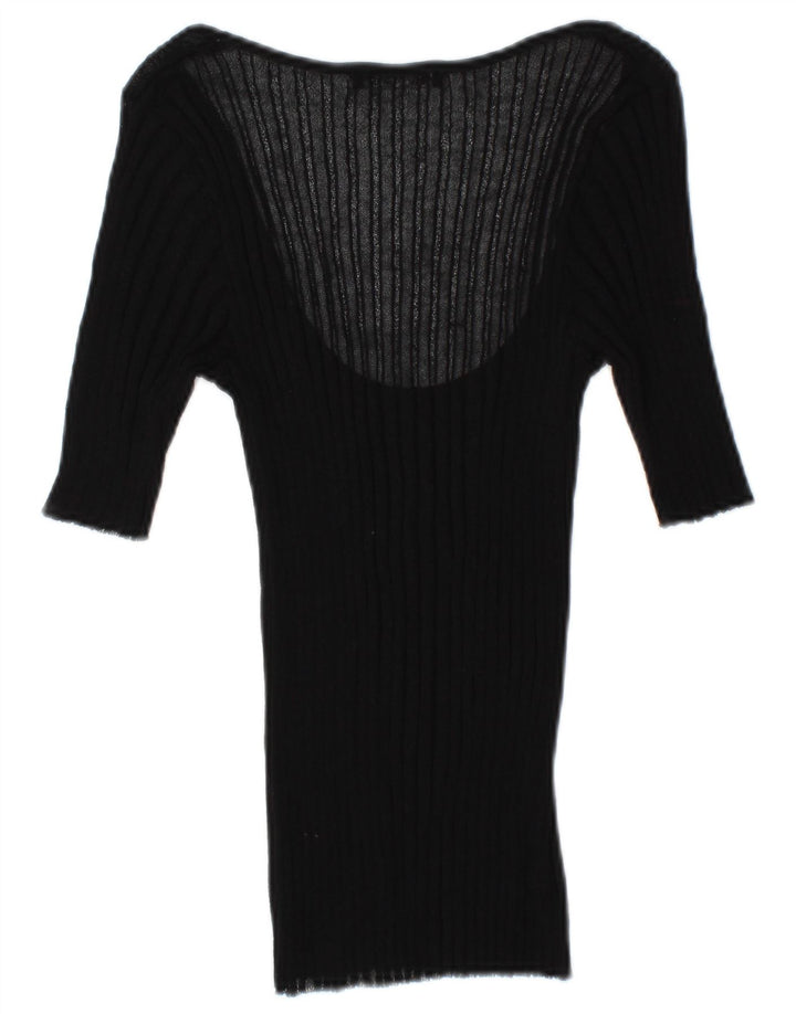 Zara Womens See Through 3/4 Sleeve Blouse Top UK 12 Medium Black