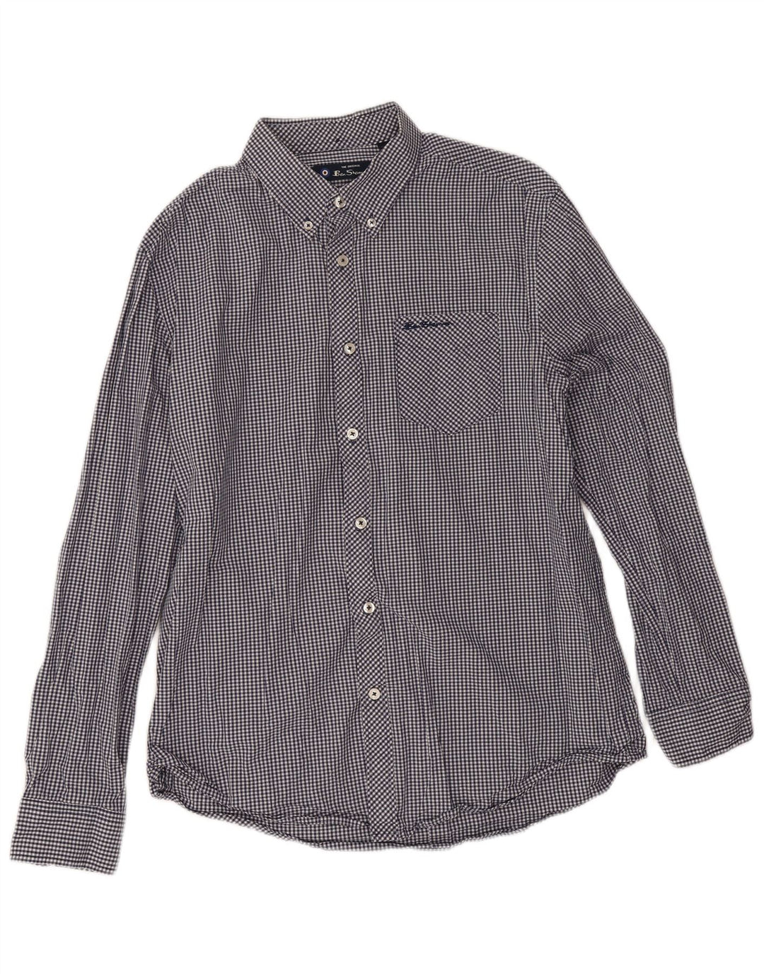 Ben Sherman Mens Shirt Large Navy Blue Gingham Cotton