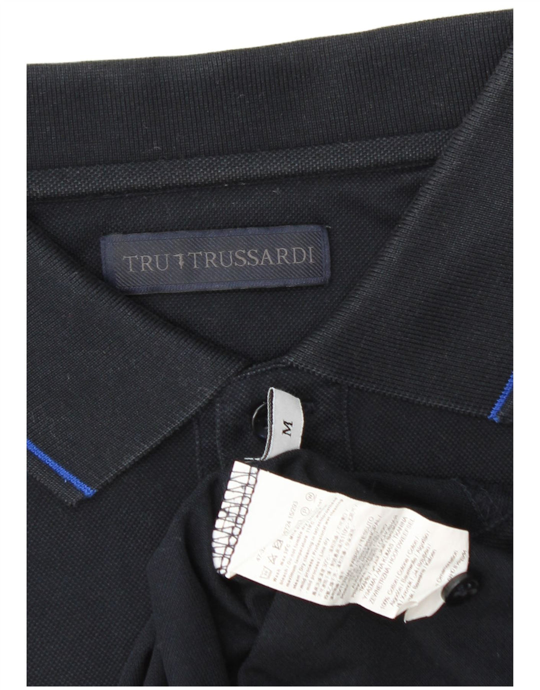 TRUSSARDI Mens Polo Shirt Medium Navy Blue Cotton