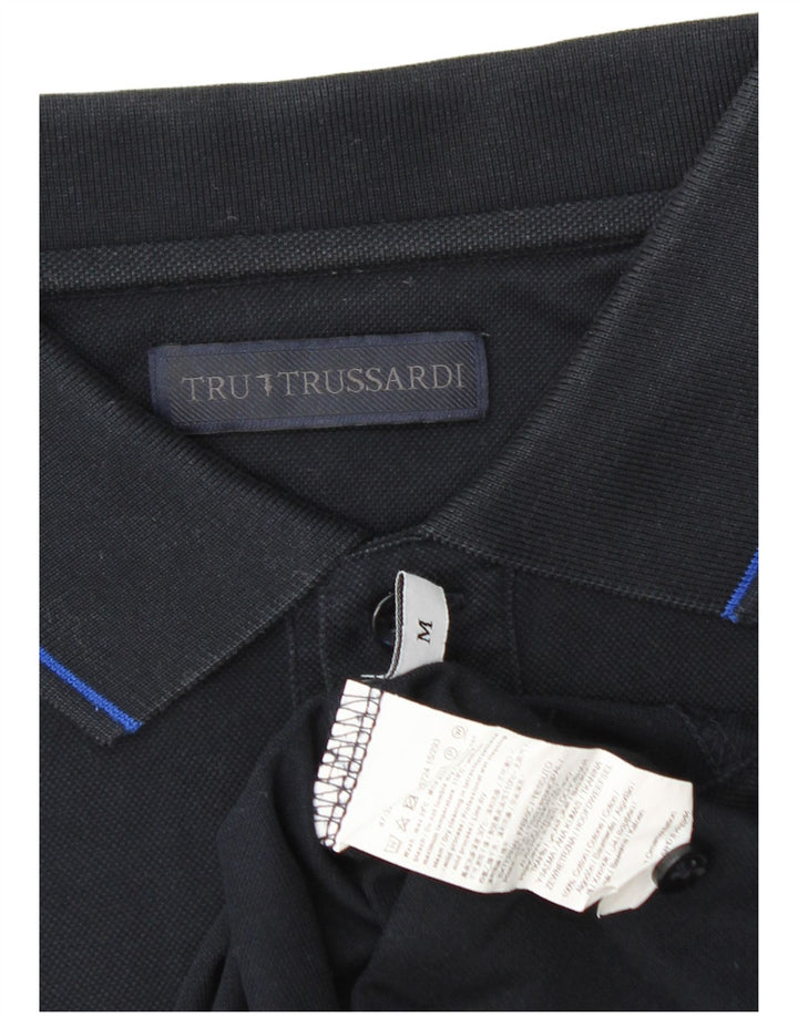TRUSSARDI Mens Polo Shirt Medium Navy Blue Cotton