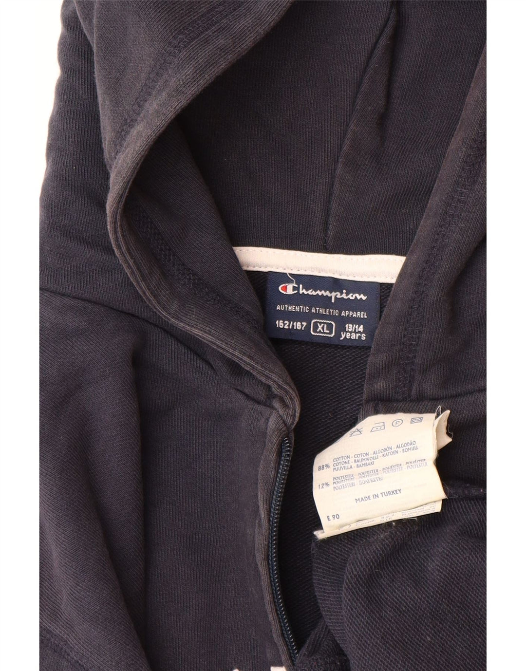 CHAMPION Boys Graphic Zip Hoodie Sweater 13-14 Years XL Navy Blue Cotton