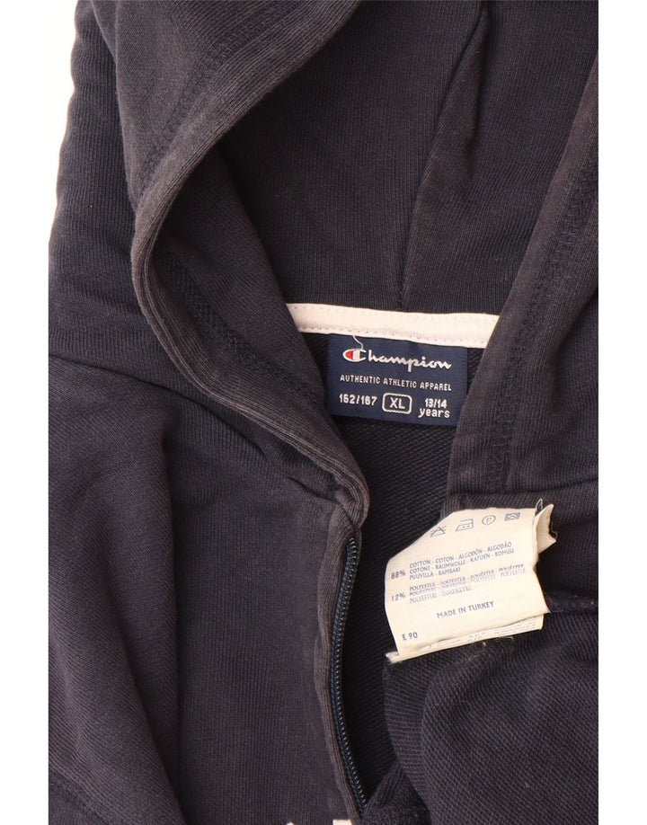 CHAMPION Boys Graphic Zip Hoodie Sweater 13-14 Years XL Navy Blue Cotton