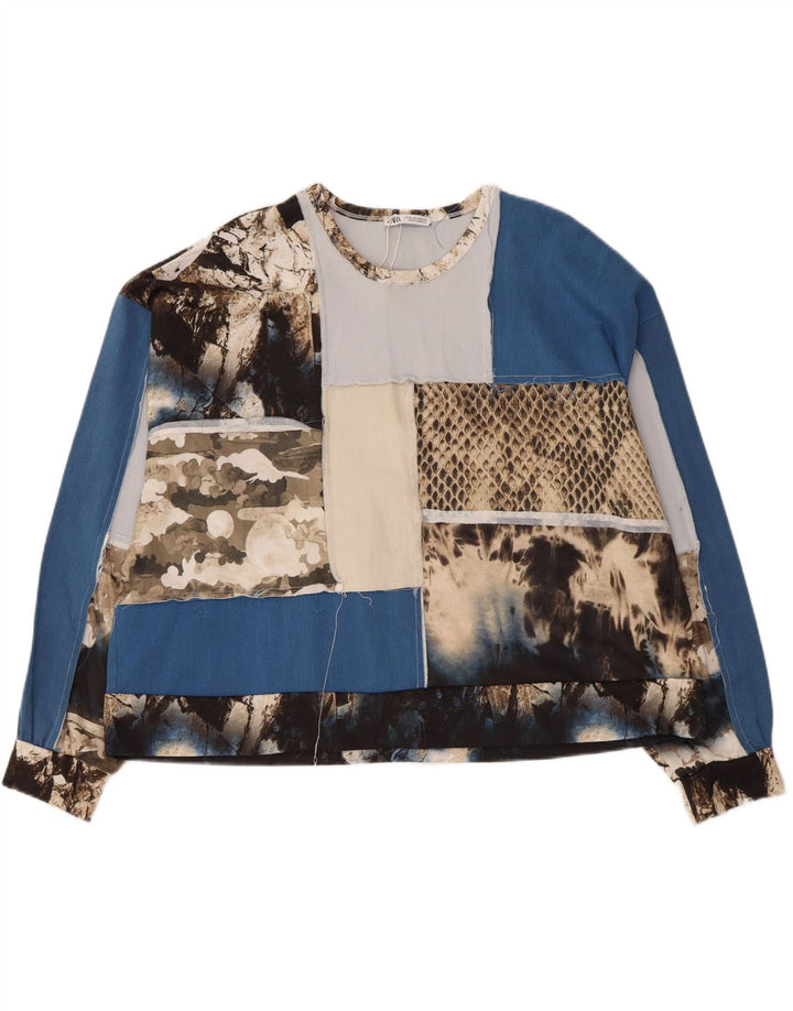 Zara Womens Crop Graphic Top Long Sleeve UK 14 Medium Multicoloured