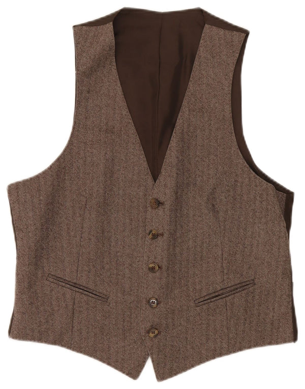 Vintage Mens Waistcoat Small Brown Herringbone