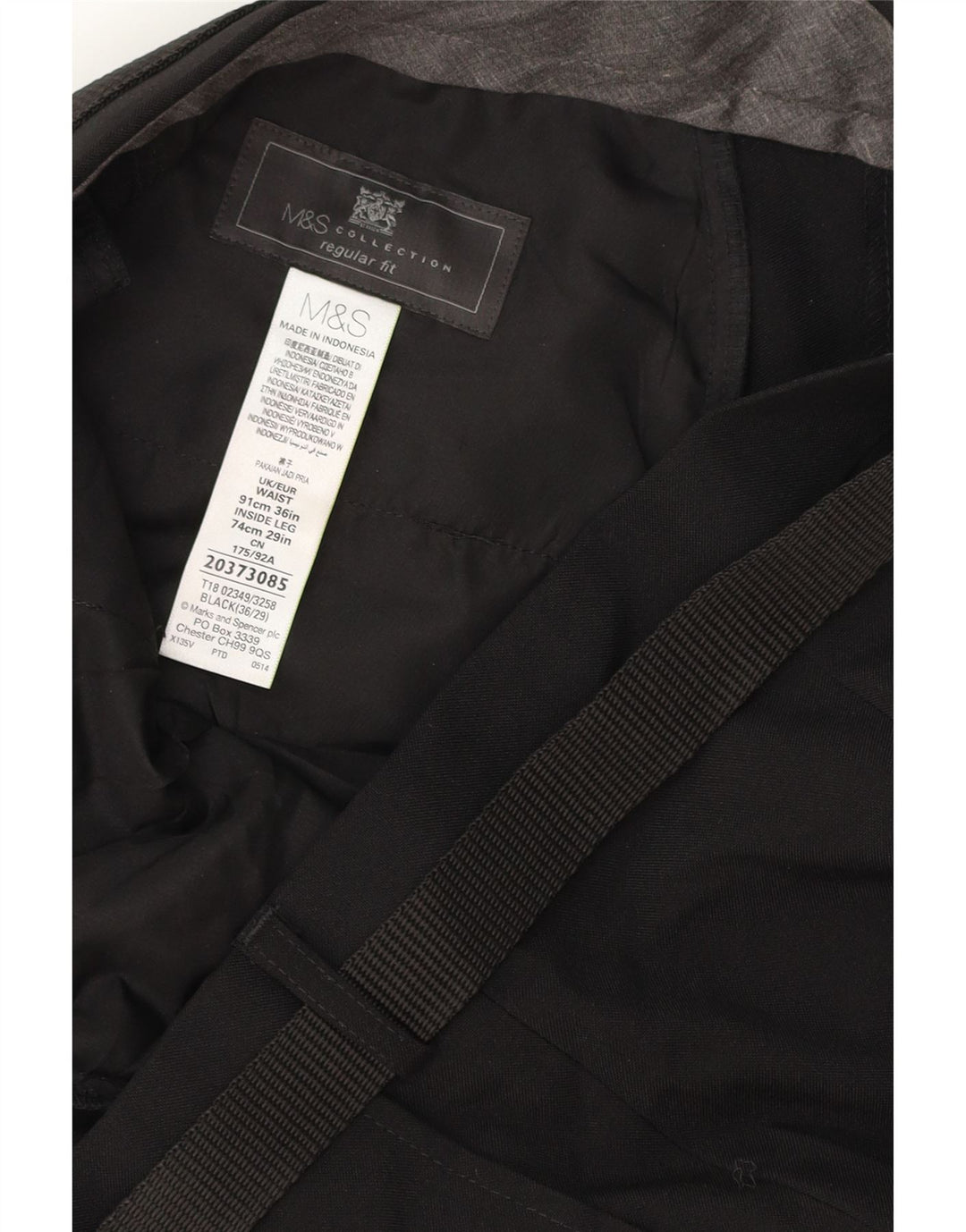 MARKS & SPENCER Mens Regular Fit Chino Trousers W36 L29 Black Polyester