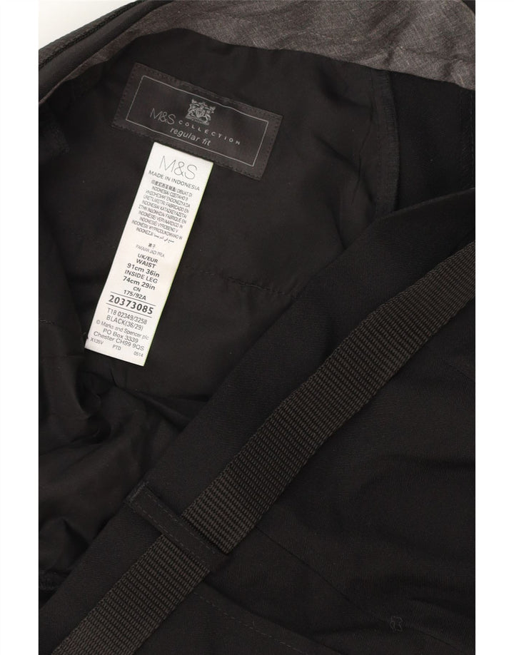 MARKS & SPENCER Mens Regular Fit Chino Trousers W36 L29 Black Polyester