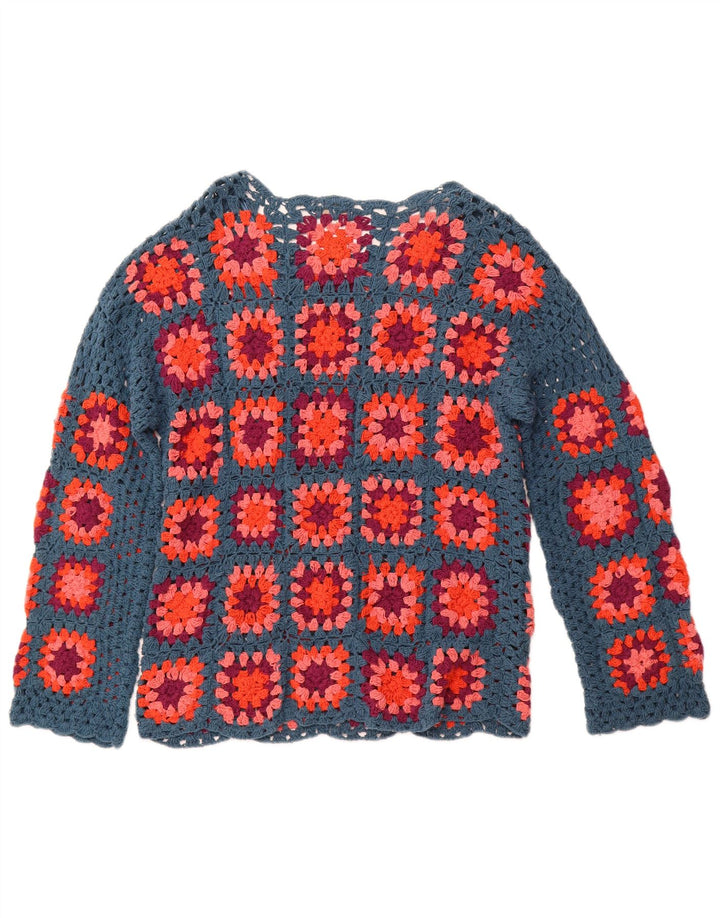 MONSOON Womens Crochet Boat Neck Jumper Sweater UK 10 Small Blue Check