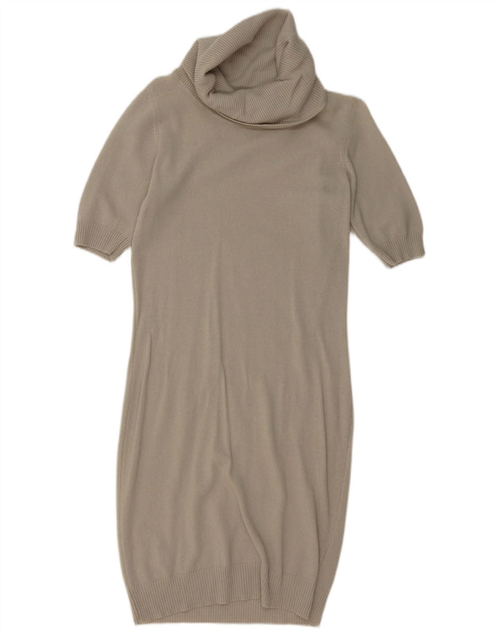 BENETTON Womens Short Sleeve Roll Neck Jumper Dress UK 10 Small Beige