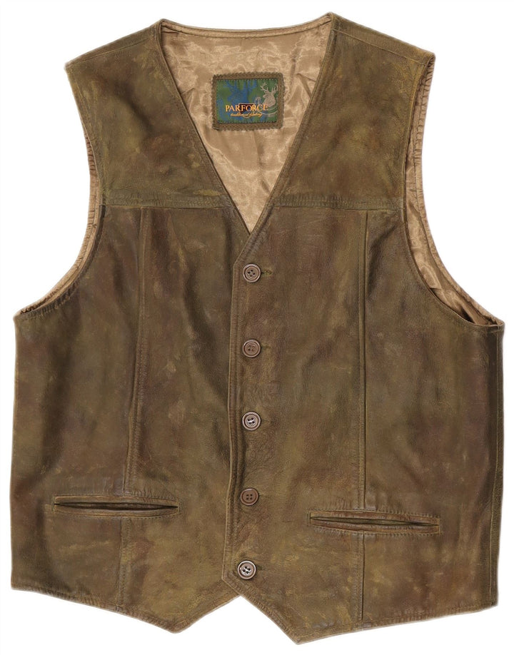 Parforce Mens Leather Waistcoat Medium Khaki Leather