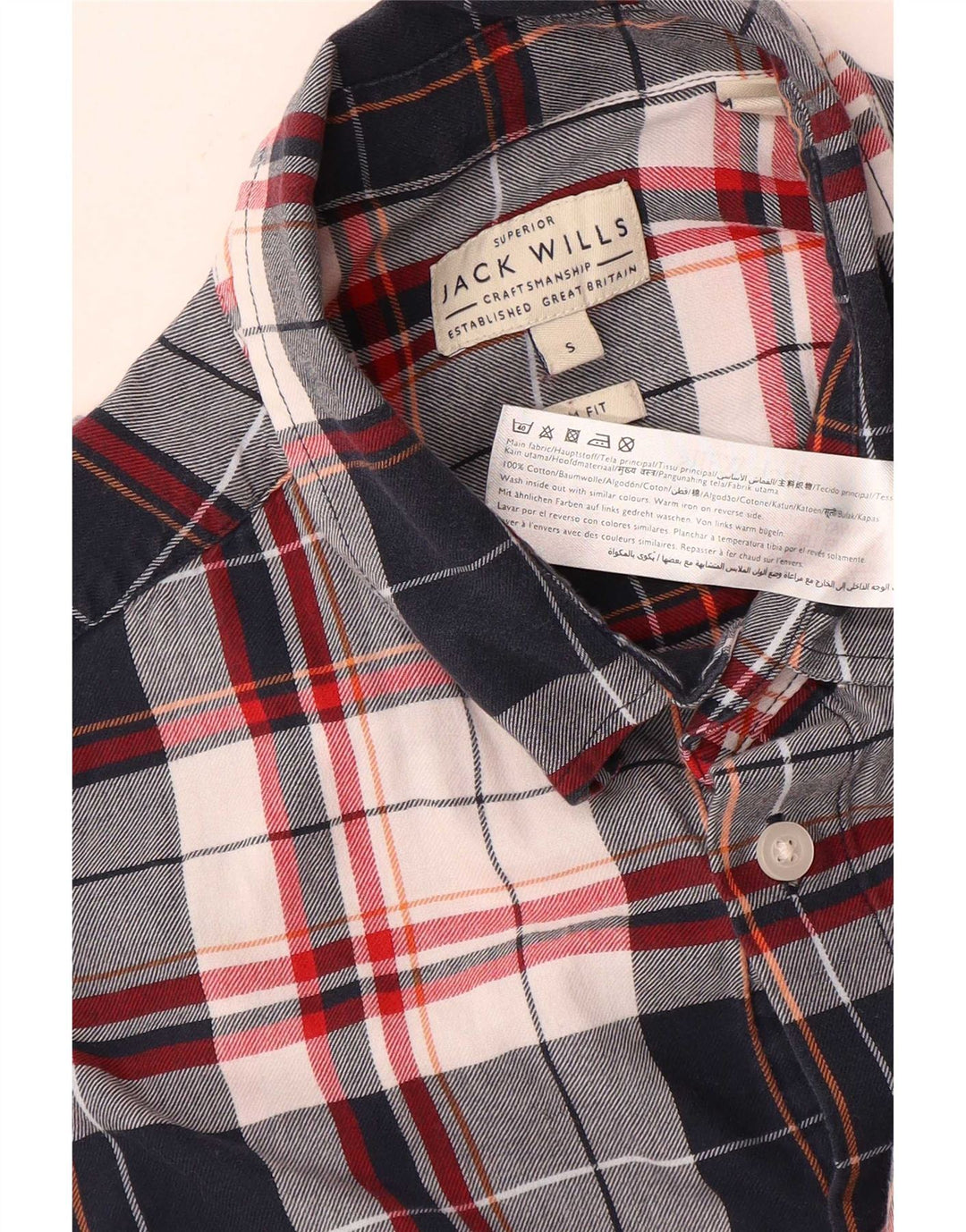 Jack Wills Mens Slim Fit Shirt Small Navy Blue Check Cotton