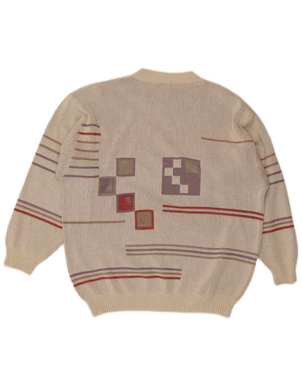 Vintage Mens Crew Neck Jumper Sweater IT 48/50 Medium Grey Geometric