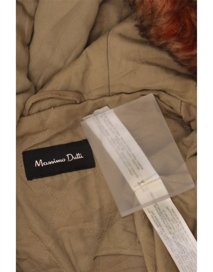 Massimo Dutti Womens Hooded Parka Jacket UK 14 Medium Khaki Cotton