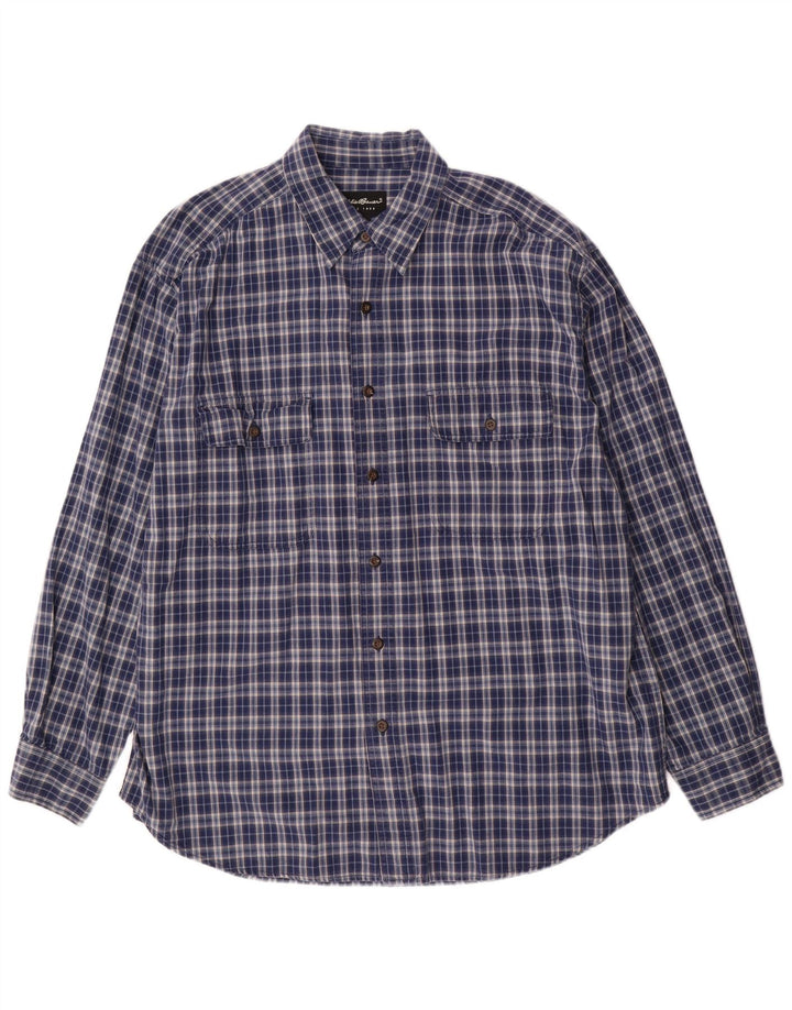 EDDIE BAUER Mens Flannel Shirt Large Blue Check Cotton