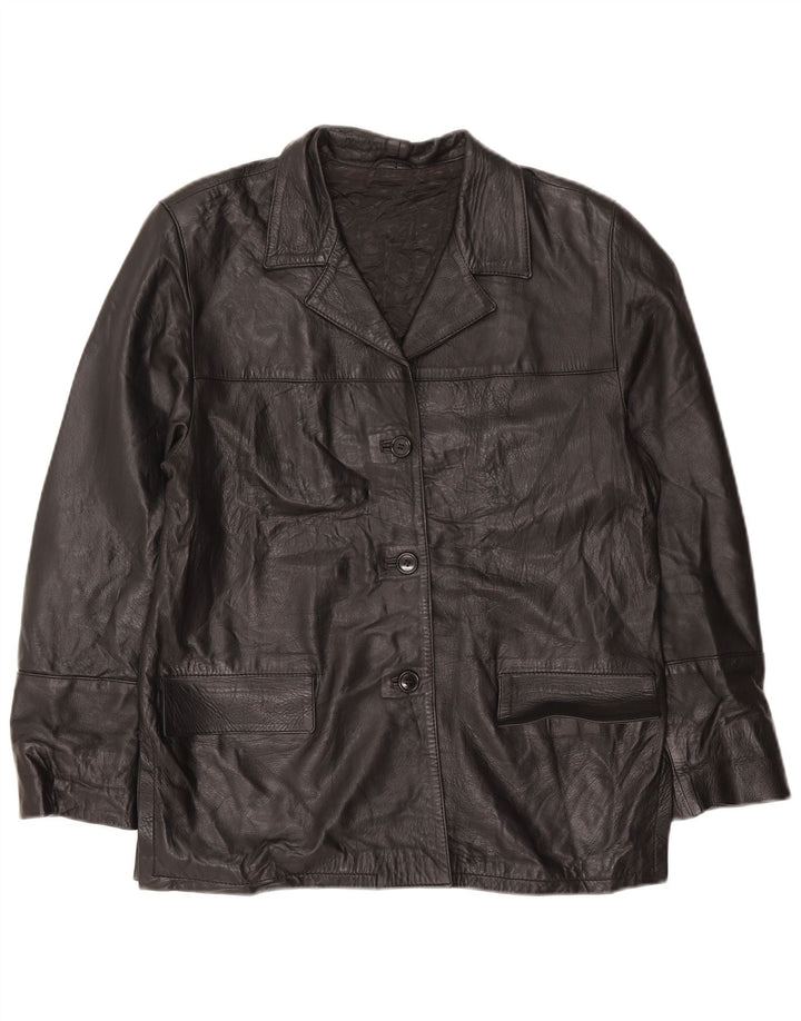 Vintage Womens Oversized 3 Button Leather Blazer Jacket IT 44 Medium Black