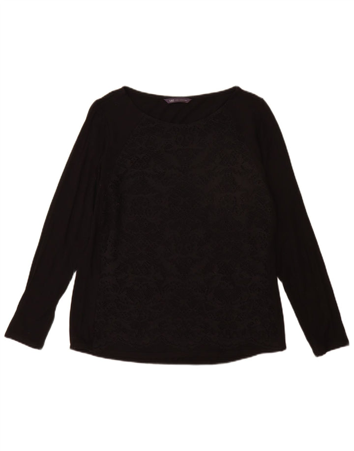 Marks & Spencer Womens Top Long Sleeve UK 12 Medium Black Viscose